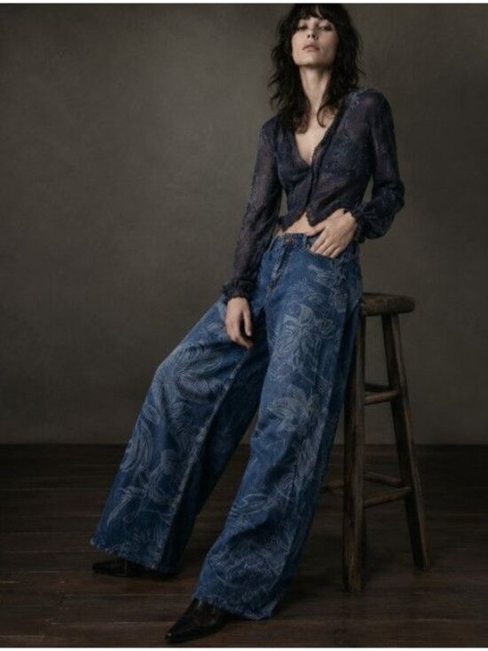 Pilcro Denim - Pilcro Anthropologie Floral Wide Leg Jeans Hippie Festival Y2K Boho Retro 27